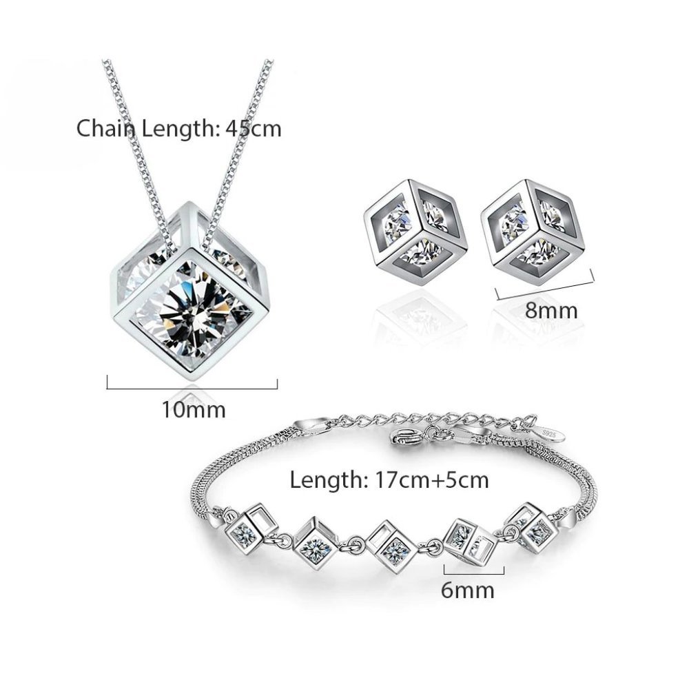 NEW [Set of 3] 925 Sterling Silver Diamond Cube x - Picture 8 of 8